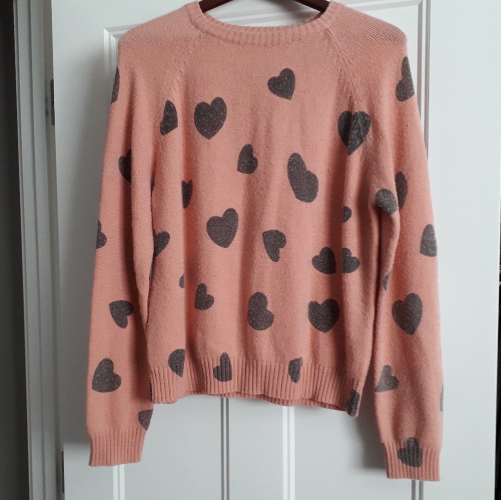 Ardene Coral Blush Heart Sweater